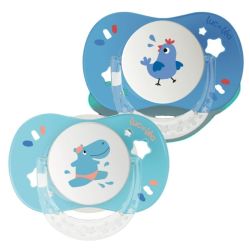 Duo de sucettes anatomiques – Hippopotame et Coq (+18mois)
