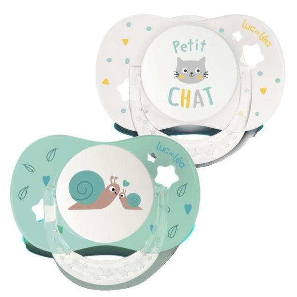 Duo de sucettes anatomiques – Petit chat et Petit escargot (6-18mois)