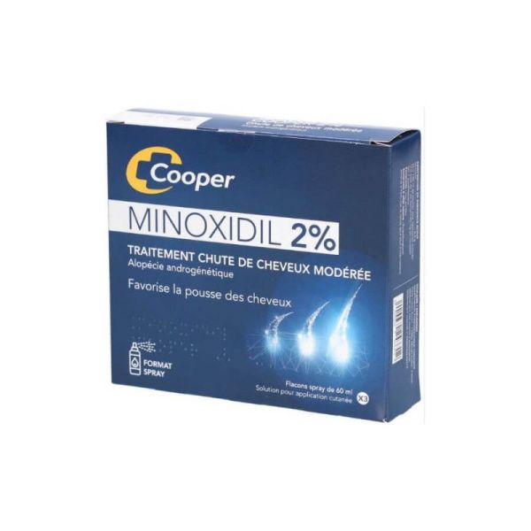 Cooper Minoxidil 2% Traitement Chute de Cheveux Modérée - 3 x 60ml