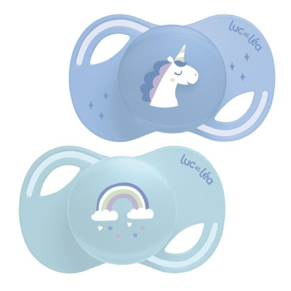 Duo de sucettes anatomiques extra-fines – Licorne et Arc-en-ciel (+18mois)