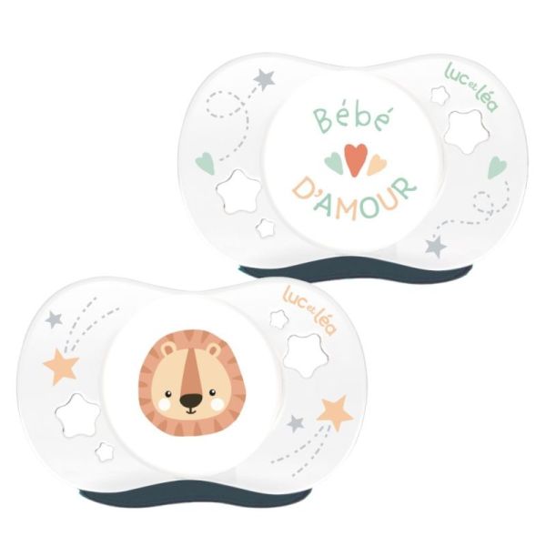 Duo de sucettes anatomiques – Bébé d’amour et Petit lion (0-2mois)