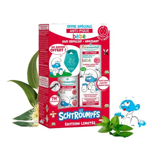 Puressentiel Coffret Schtroumpf Duo Répulsif + Apaisant Bébé - Bio