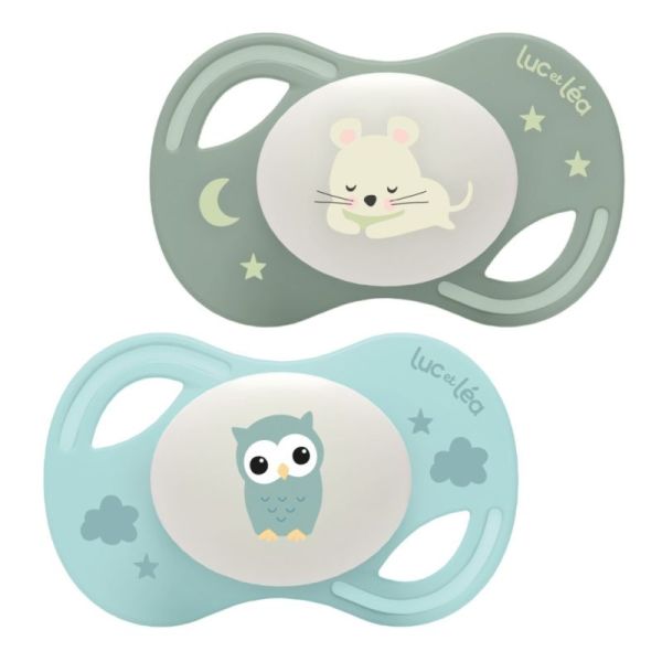 Duo de sucettes nuit anatomiques extra-fines – Souris et Chouette (6-18mois)