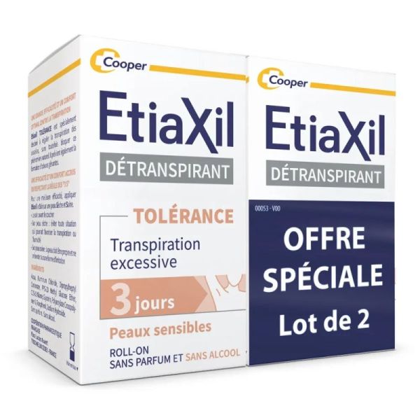 Detranspirant Déodorant Roll-on Transpiration Excessive Tolérance Peaux Sensibles - 2x15ml