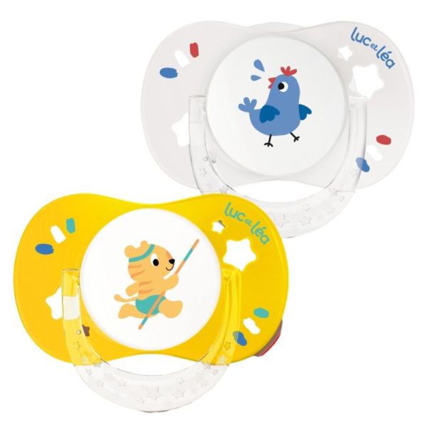 Duo de sucettes physiologique – Tigre et Coq (+ 18mois)