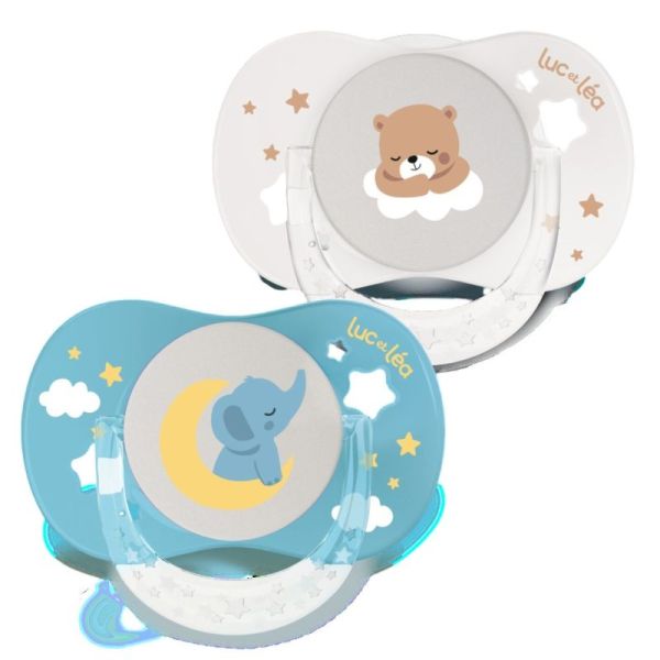 Duo de sucettes nuit anatomiques – Ours et Éléphant (0-6mois)