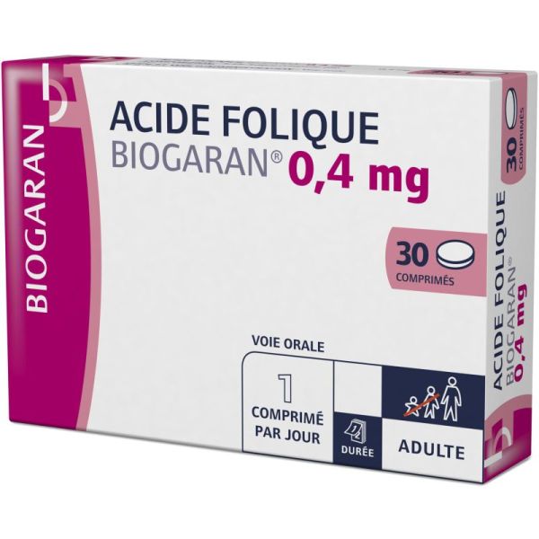 Acide Folique 0,4mg Biogaran Cpr 30
