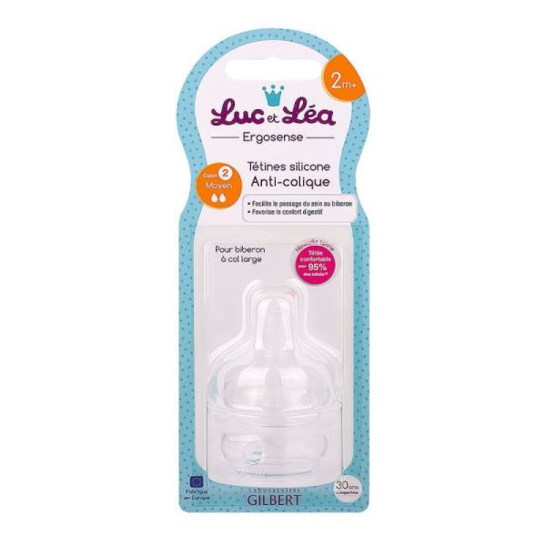 2 tétines silicone anti-colique 2m+