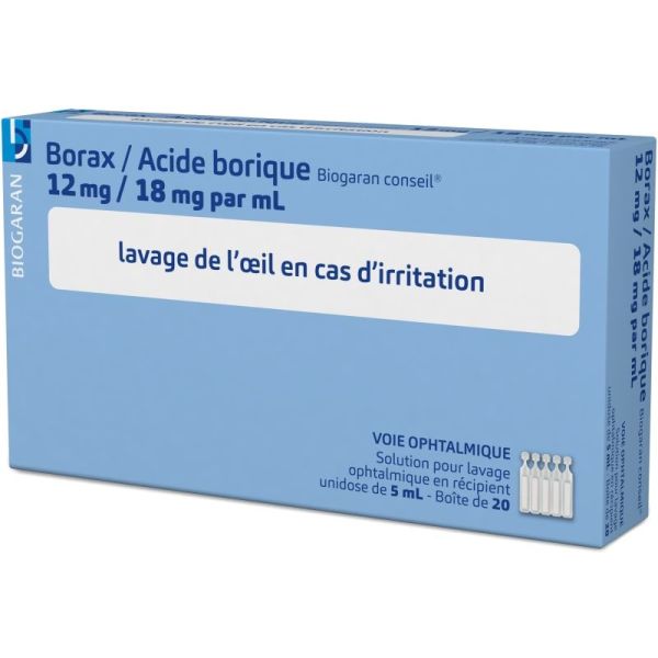 Borax/Acide borique Biogaran lavage oculaire unidose